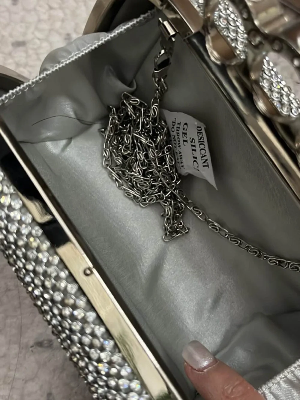 Silver Crystal Knuckle Clutch - Women's Evening Bag